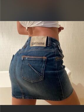 Galliano Blue Denim Mini Skirt with Metallic Star Studs